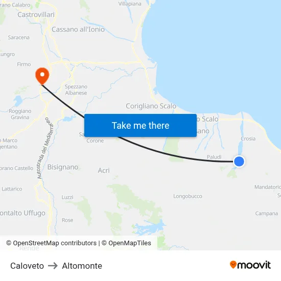 Caloveto to Altomonte map