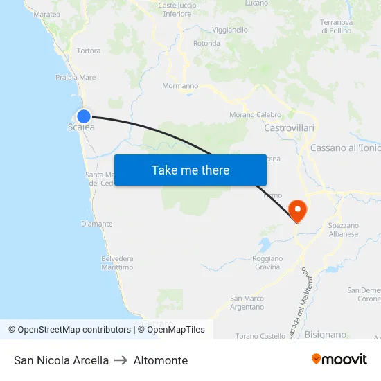 San Nicola Arcella to Altomonte map