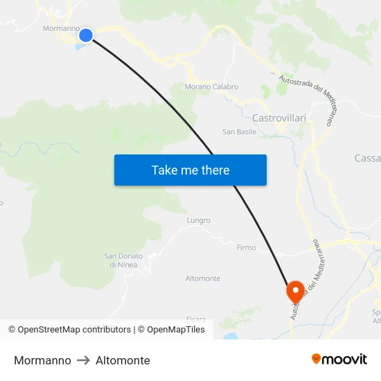 Mormanno to Altomonte map