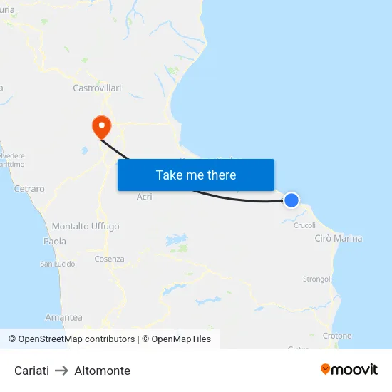 Cariati to Altomonte map