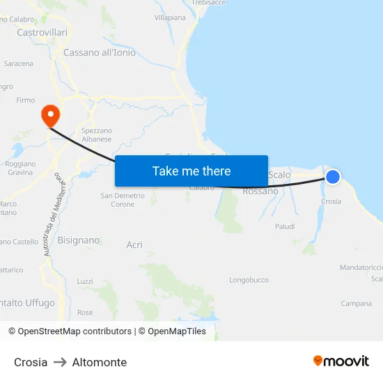 Crosia to Altomonte map