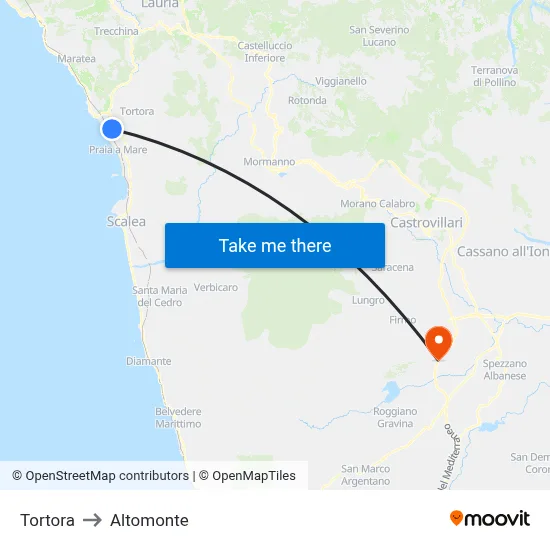 Tortora to Altomonte map