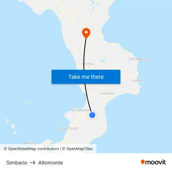Simbario to Altomonte map