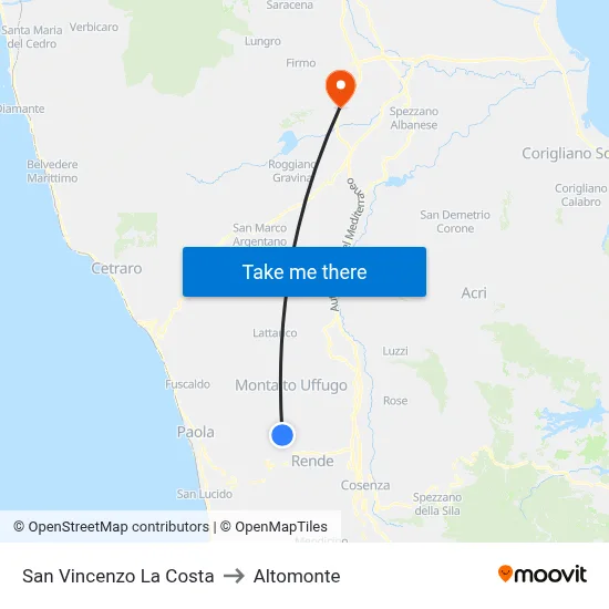 San Vincenzo La Costa to Altomonte map