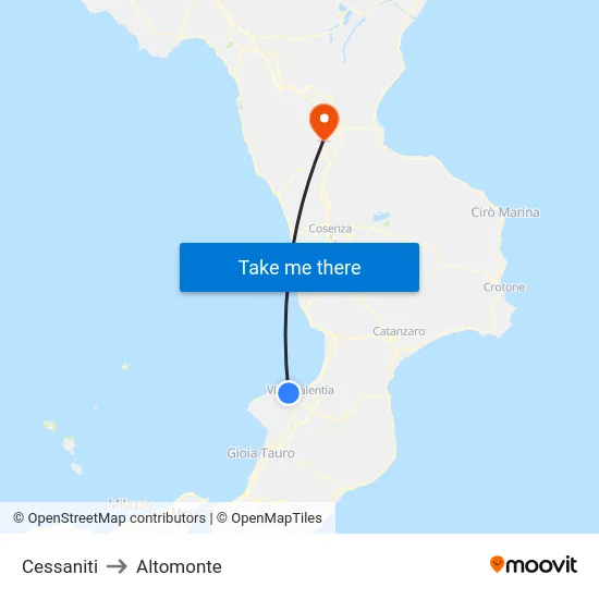 Cessaniti to Altomonte map