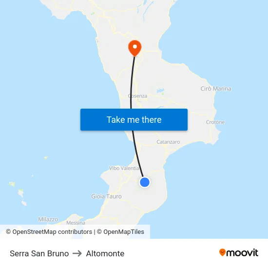 Serra San Bruno to Altomonte map