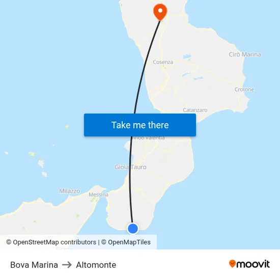 Bova Marina to Altomonte map