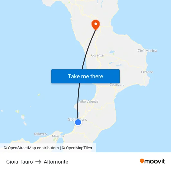 Gioia Tauro to Altomonte map