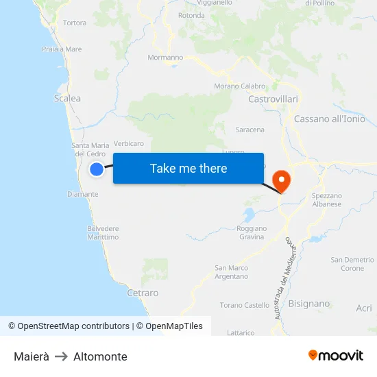 Maierà to Altomonte map