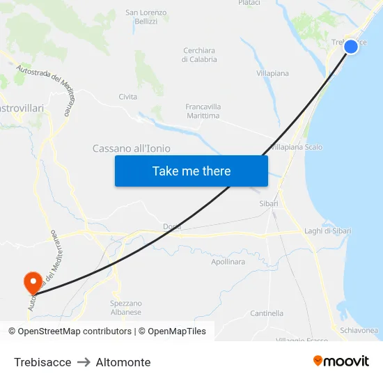 Trebisacce to Altomonte map
