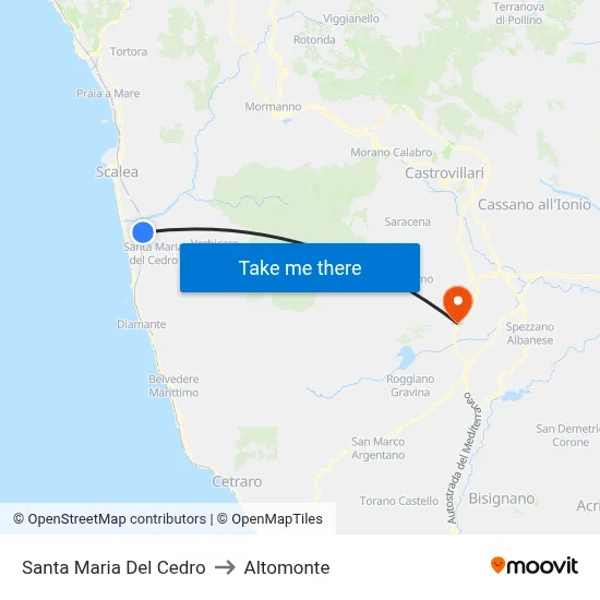 Santa Maria Del Cedro to Altomonte map