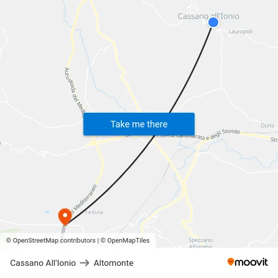 Cassano All'Ionio to Altomonte map