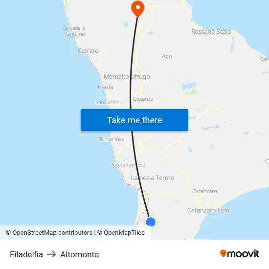 Filadelfia to Altomonte map