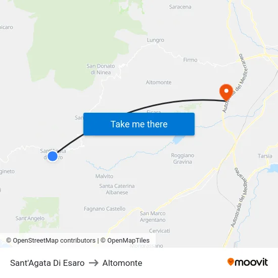 Sant'Agata Di Esaro to Altomonte map