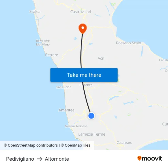 Pedivigliano to Altomonte map