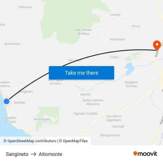 Sangineto to Altomonte map