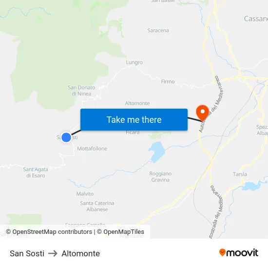 San Sosti to Altomonte map