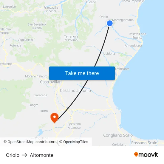 Oriolo to Altomonte map