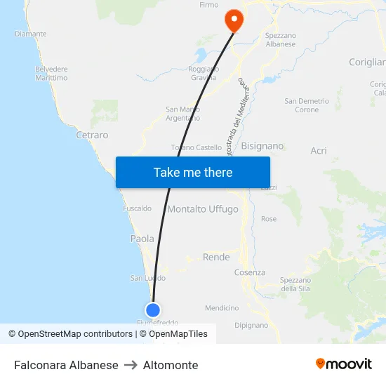 Falconara Albanese to Altomonte map