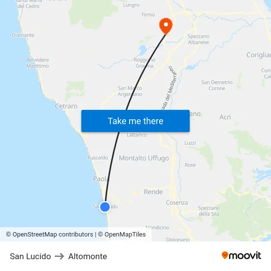 San Lucido to Altomonte map