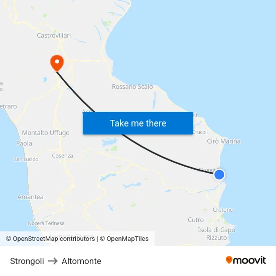 Strongoli to Altomonte map