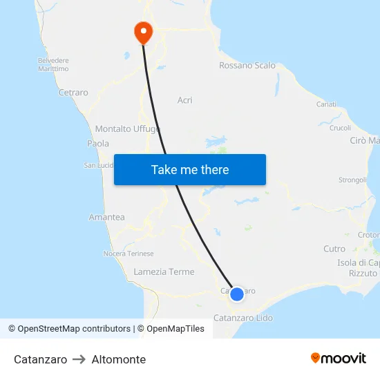 Catanzaro to Altomonte map