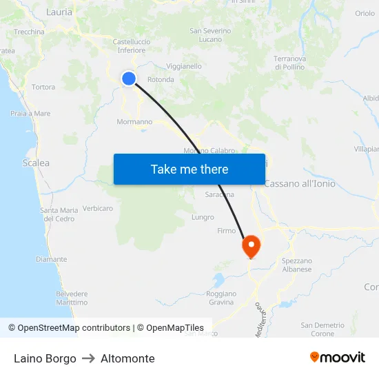 Laino Borgo to Altomonte map