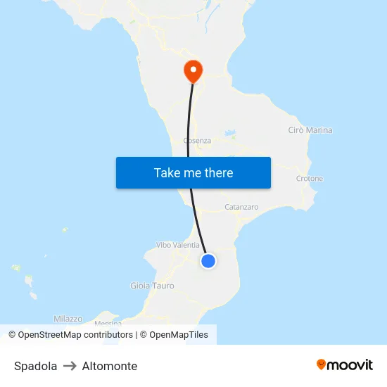 Spadola to Altomonte map