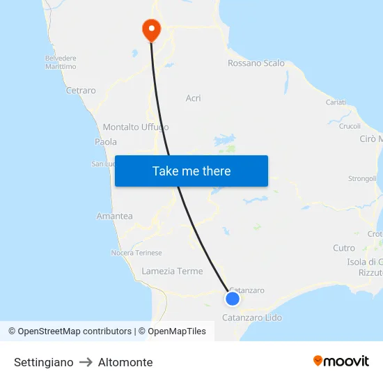 Settingiano to Altomonte map