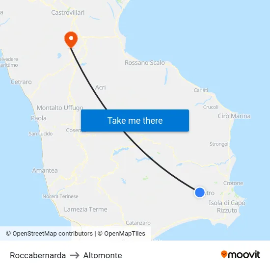 Roccabernarda to Altomonte map