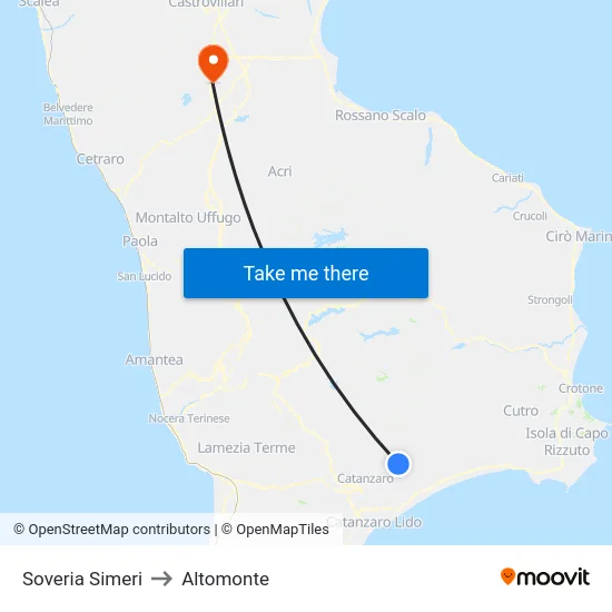 Soveria Simeri to Altomonte map