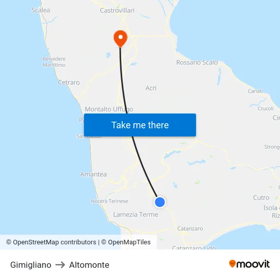 Gimigliano to Altomonte map