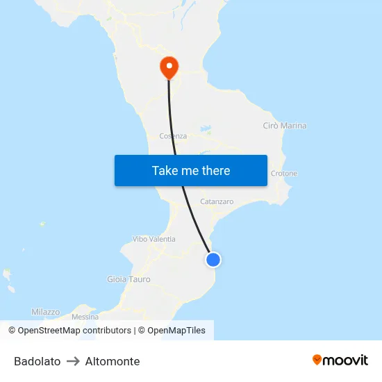 Badolato to Altomonte map