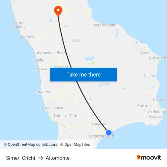 Simeri Crichi to Altomonte map