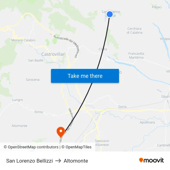 San Lorenzo Bellizzi to Altomonte map