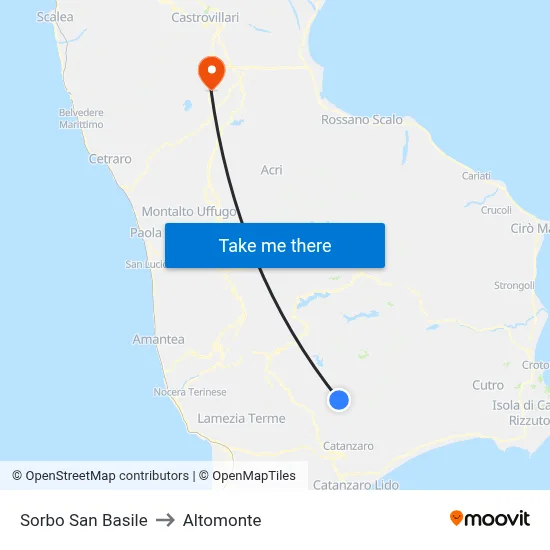 Sorbo San Basile to Altomonte map