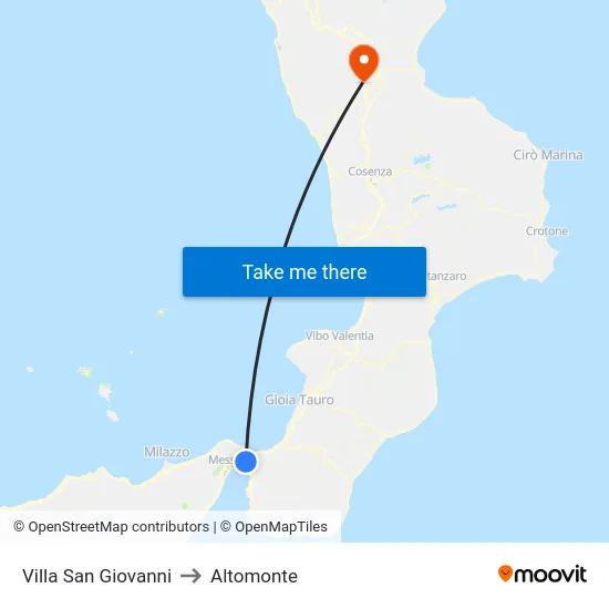 Villa San Giovanni to Altomonte map