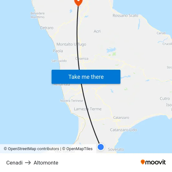 Cenadi to Altomonte map