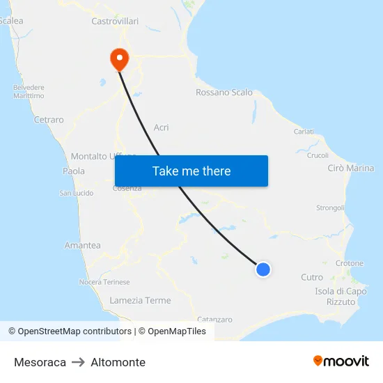 Mesoraca to Altomonte map