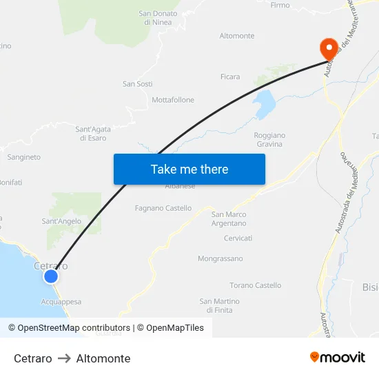 Cetraro to Altomonte map