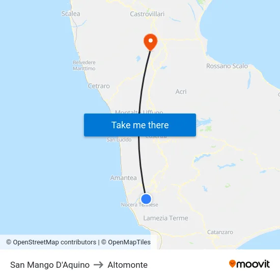San Mango D'Aquino to Altomonte map