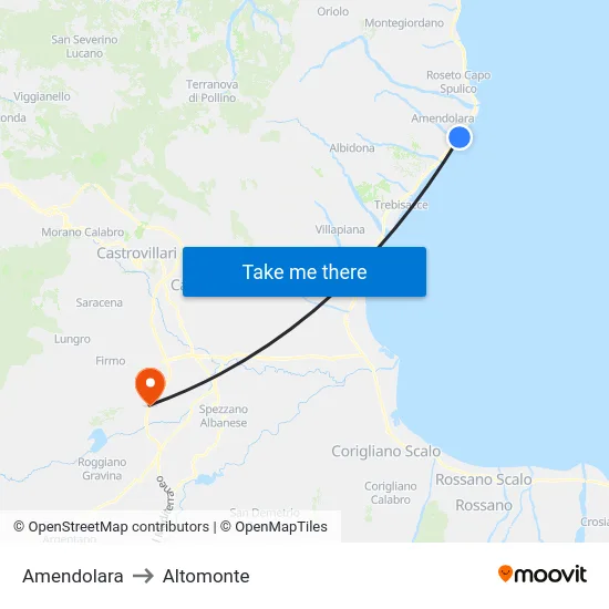 Amendolara to Altomonte map