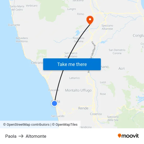 Paola to Altomonte map
