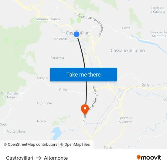 Castrovillari to Altomonte map