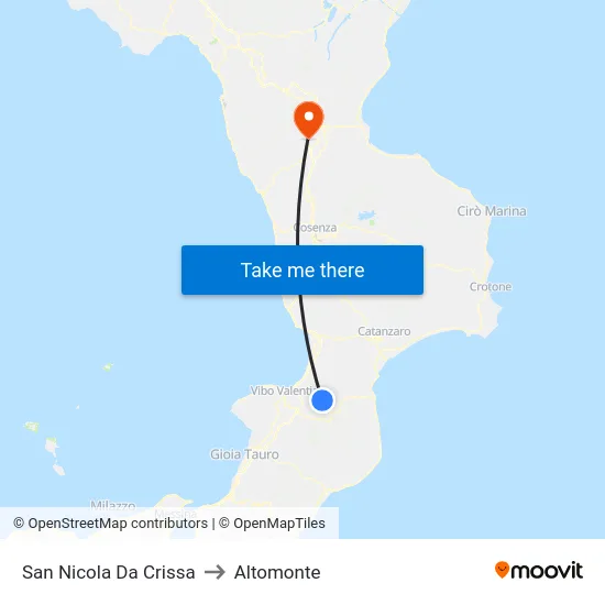 San Nicola Da Crissa to Altomonte map