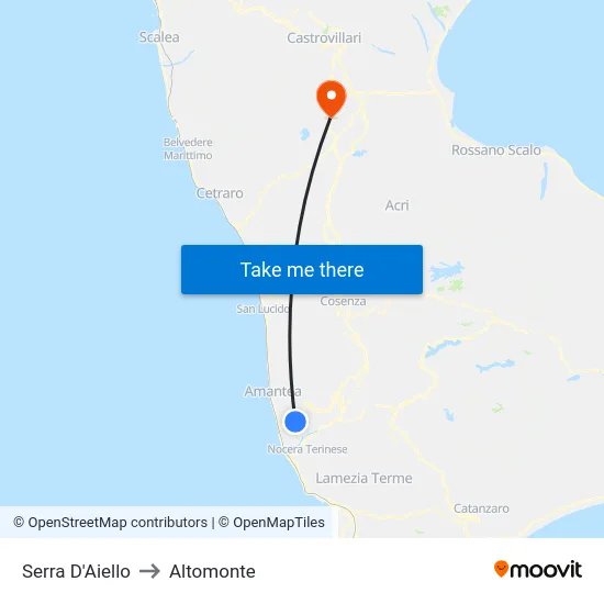 Serra D'Aiello to Altomonte map