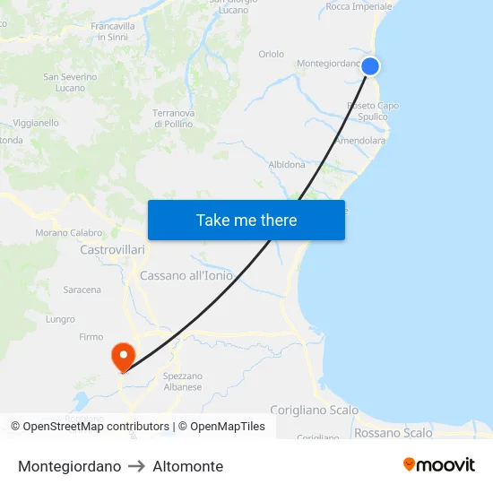 Montegiordano to Altomonte map