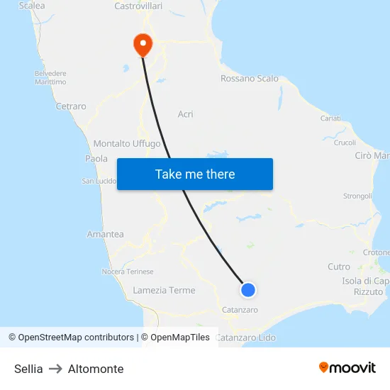 Sellia to Altomonte map