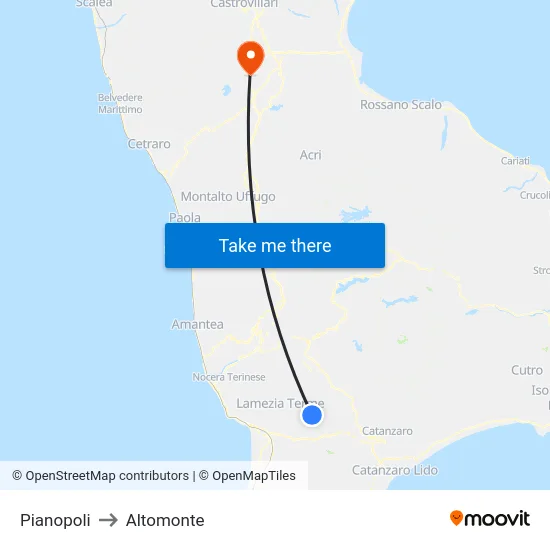 Pianopoli to Altomonte map