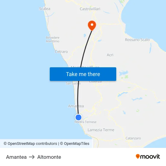 Amantea to Altomonte map